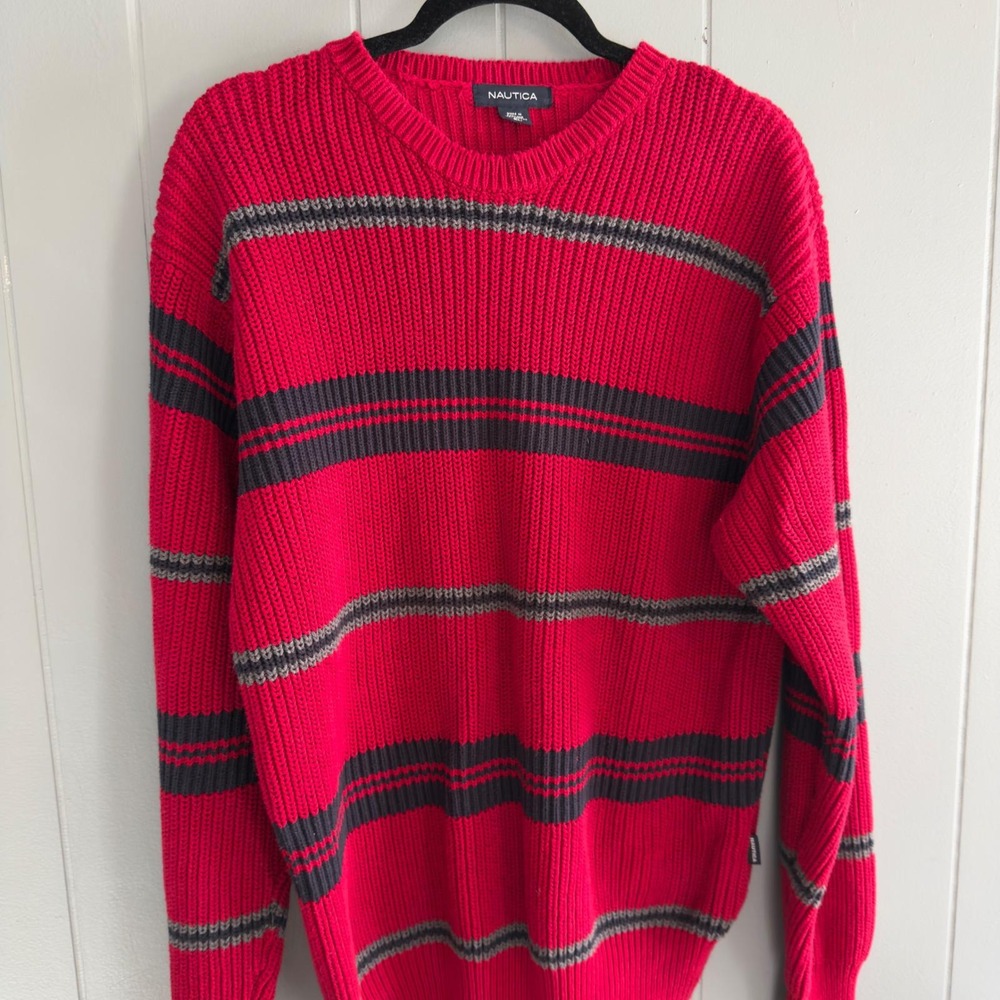 Vintage Nautica Striped Cotton Sweater XL Chunky Knit 90s Prep Retro‎ Sportswear